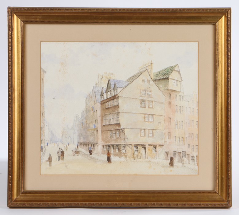 British school, unsigned watercolour of a town scene, housed in a gilt frame, the watercolour 32.5cm