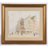 British school, unsigned watercolour of a town scene, housed in a gilt frame, the watercolour 32.5cm