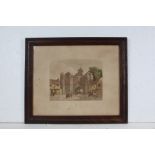 Five framed prints depicting Ipswich scenes, Bourne Bridge 1780, the Town Hall 1810, the Market
