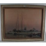 A. Jacob, early 20th Century signed watercolour, depicting a sunrise over a rural lake, with a