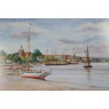 Two watercolours, depicting Maldon, Essex, signed Harvey '88, and a street scene with animals and