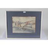 British School harbour scene watercolour, housed in a glazed frame, the watercolour 36cm x 26cm