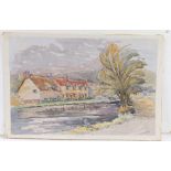 E L Grassby, watercolour of a boy fishing, signed bottom right watercolour, 46cm wide