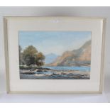 British School coastal watercolour, housed in a glazed frame, the watercolour 54cm x 37cm