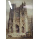 James Alphege Brewer (1909-c.1938) - a coloured etching depicting Amiens Cathedral, pencil signed