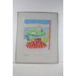 D. Glass, "Antibes" crayon study of a stylised terrace, signed and titled to the bottom, housed in a