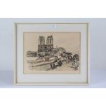 French School, pencil signed print, landscape study of a Parisian market, housed within a glazed