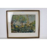 Tornine? "Garden in Marseilles", indistinctly signed watercolour, housed in a gilt and glazed frame,