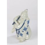 Japanese porcelain figure of Hotai, in blue on a white ground, 20cm high