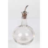 Modern silver topped and glass oil bottle, Birmingham 1972, of bulbous form, 17.5cm high