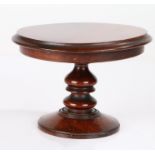 19th century miniature mahogany table, with circular top and turned column, 16cm diameter x 11.5cm
