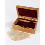 Chinese sandalwood box, enclosing nine mother of pearl gaming counters, the box 9.5cm wide