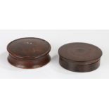 Two George III snuff boxes, a mahogany and an oak example, each of circular form (2)