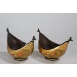 Pair of Kasmiri lacquered papier mache Kashkul beggars bowls, of elongated oval form, the