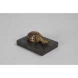 19th century gilt metal novelty toothpick holder, modelled as a hedgehog, raised on marble base, 7.