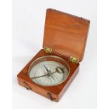 Early 20th century mahogany cased travelling compass, 6cm wide