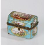 19th Century French enamel travel inkwell box, with a domed hinged lid enclosing a fitted