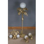 Metal standard lamp, with leaves and branches, 155cm tall, with a matching chandelier and a air of