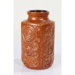 Mid 20th century West German pottery vase, of square form, with a shell type design in brown