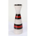 Mid 20th century West German pottery vase, having flared neck, with red and black bands on a white