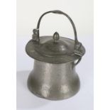 Art Nouveau pewter biscuit barrel, by Connell, having stylised swing handle above a lift up lid,