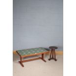 1960's style coffee table, with turquoise tiled top, 95.5cm wide, together with an Arts and Crafts