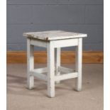 Mid 20th Century white painted stool/table, with a pine planked top and square legs, 48.5cm high x