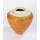 Contemporary Vietnamese vase, with straw work body on a white glazed ground, 22cm high