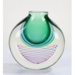 Silvio Bon for Mazzega Murano, heavy glass vase, having green and blue neck, colourless body with