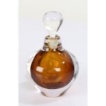 Kosta Boda brown and clear glass scent bottle, signed to base "KOSTA 95288 MORALES", 9cm high