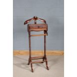 20th century mahogany valet stand, the top having clothes hanger and two drawer box with hanging