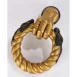 Claw, rope & serpent carved and gilded towel holder, 23cm wide, 35cm high