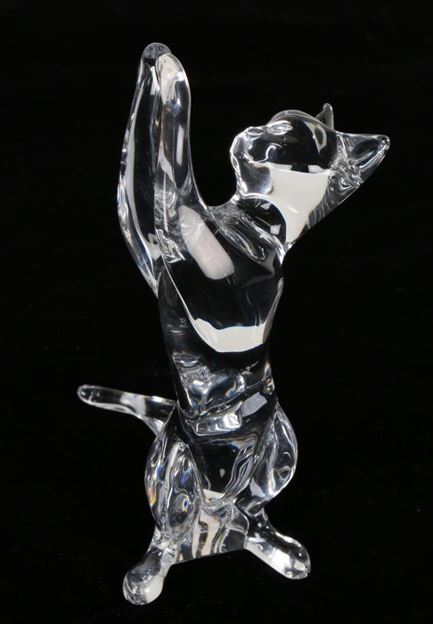 Baccarat crystal glass cat, modelled standing on back legs, marked to base, 17cm high