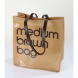 Ladies high shine 'medium brown bag', with leather carrying handles, 32cm wide x 34cm high