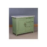 1960's/70's kitchen cupboard, having white enamel top above a single door and three short drawers,