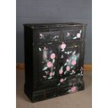 Late 19th century painted pine cupboard, fitted two drawer above a pair of doors enclosing a