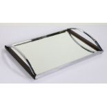 Art Deco style chrome and mirrored drinks tray, having arched chrome carrying handle either side
