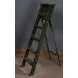 Green painted wooden folding step ladder, approx. 156cm high
