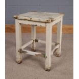 Mid 20th Century painted wooden stool/table, with a pine planked top and square legs, 39.5cm x 39.