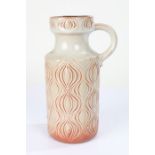 Mid 20th century West German pottery vase, with handle and wavy design, 26.5cm high
