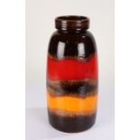 Mid 20th century West German pottery lava vase, with red and orange glazes on a brown ground, 38.5cm