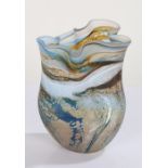 Lesley Clarke, seascape glass vase, with wavy rim, 20cm high