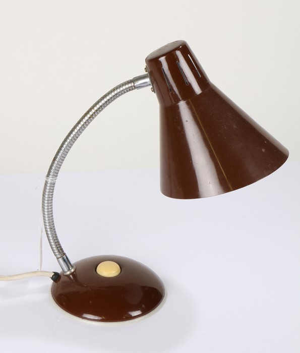 1960's style brown metal desk lamp, with adjustable column, 42cm high