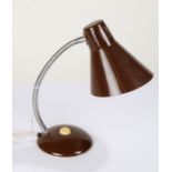 1960's style brown metal desk lamp, with adjustable column, 42cm high