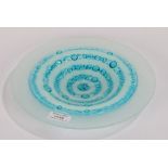 Penny Gough, circular bubble glass dish in blue and white, 24cm diameter
