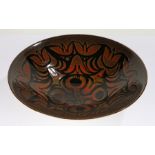 Large Poole pottery Aegean bowl, the bowl with an abstract design in orange, yellow and black on a