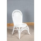 White painted wicker chair, raised on cabriole type legs, 89cm high