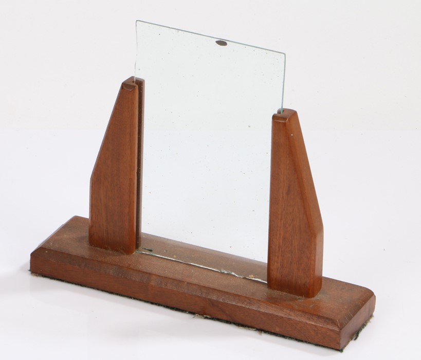 Art Deco style teak picture frame, raised on rectangular base, 23.5cm wide