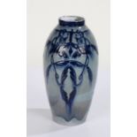Nora Gross, early 20th century pottery vase, with stylised Art Nouveau blue glazed decoration,