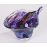 Art glass bowl by Suzi Perret and John Gerletti, the hand blown bowl with swirled blue and purple